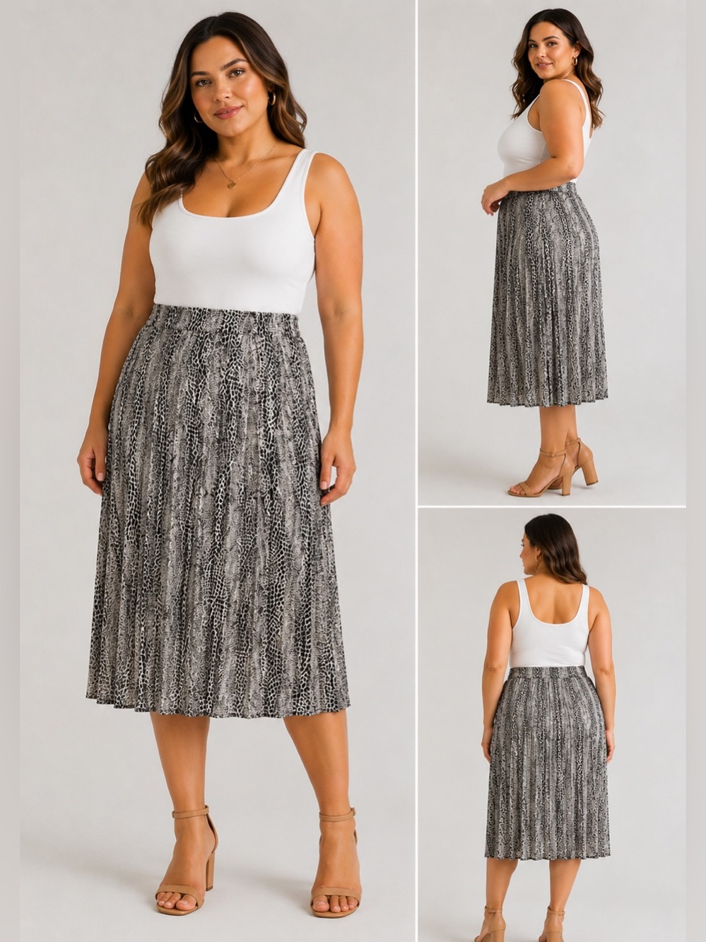 Lane Bryant Pleated Midi Skirt Womens 14/16 Animal Print Elastic Waist Flowy